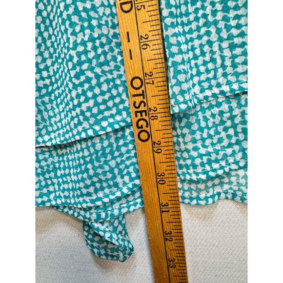 Fever Women Double Layer Sleeveless Blouse XL Aqua Speckle Grid Summer Keyhole - Picture 9 of 13